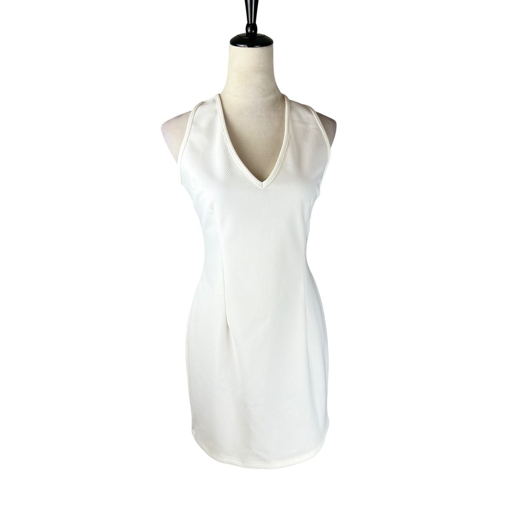 Arden B Sleeveless Sheath Dress Large Egret White Textured V-Neck